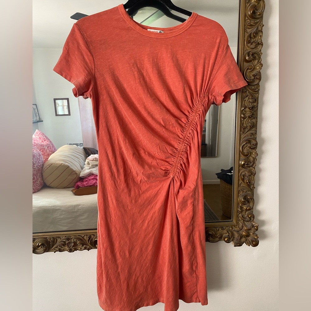 Sundry Orange Ruched Mini Dress